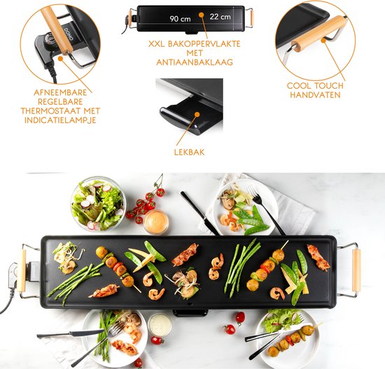 DOMO DO8313TP Teppanyaki XXL - Bakplaat 90 cm - 1800 W - Houtlook — afbeelding 3