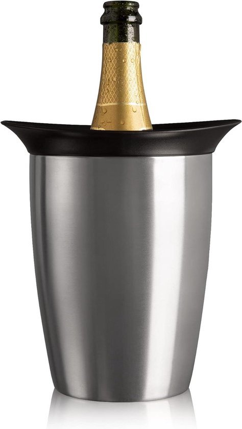 Relaxdays champagne cooler bowl, stainless steel, XXL ice cube holder for champage or wine, diameter 36.5 cm, silver
