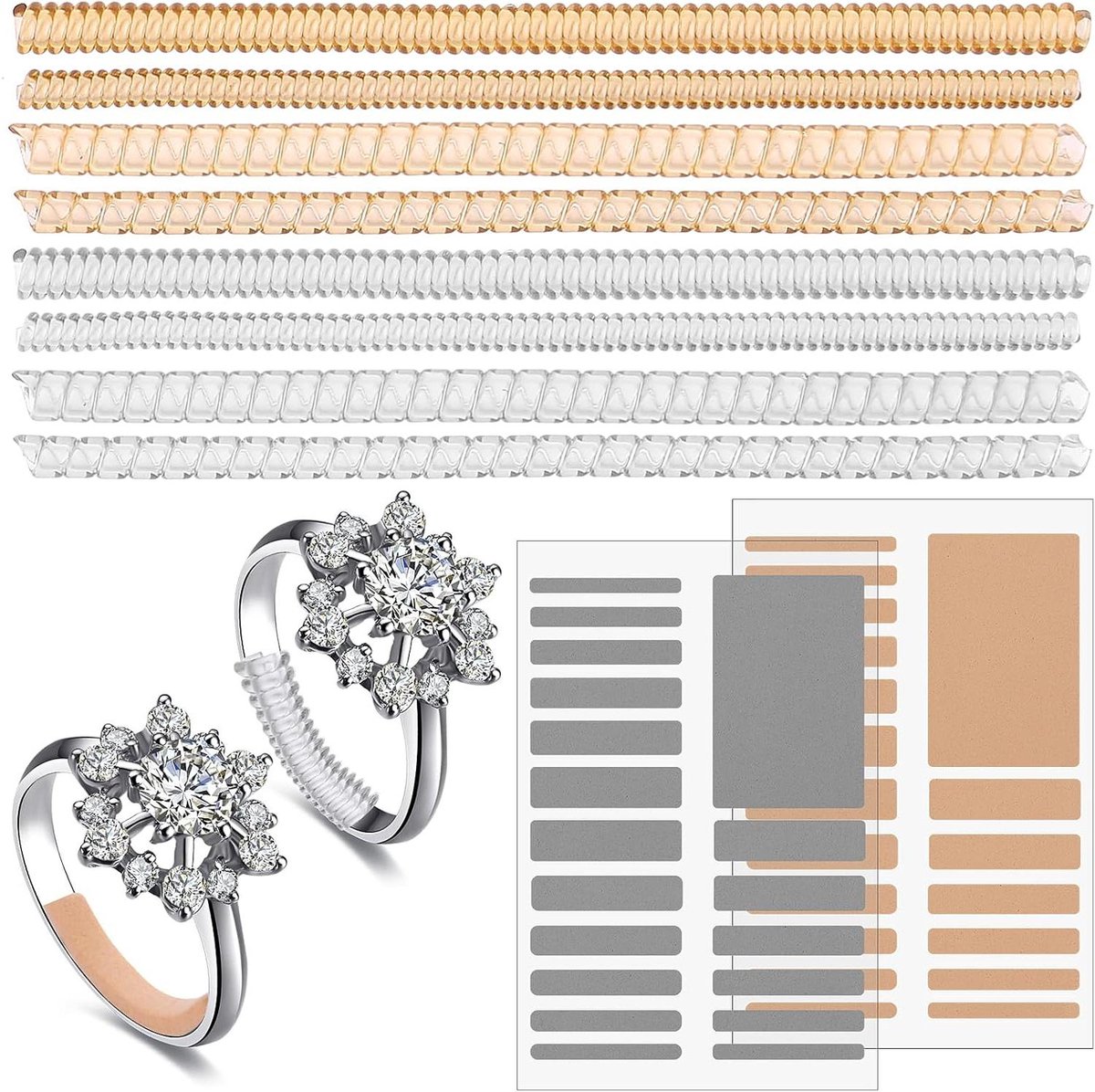 Onzichtbare ringmaatregelaar voor losse ringen - 46 stuks - spiraalvormige ringverstellers - brede ringen sieraden - spacer ringbeschermers - spiraalvormige ringspanner - resizer Ringverkleiner