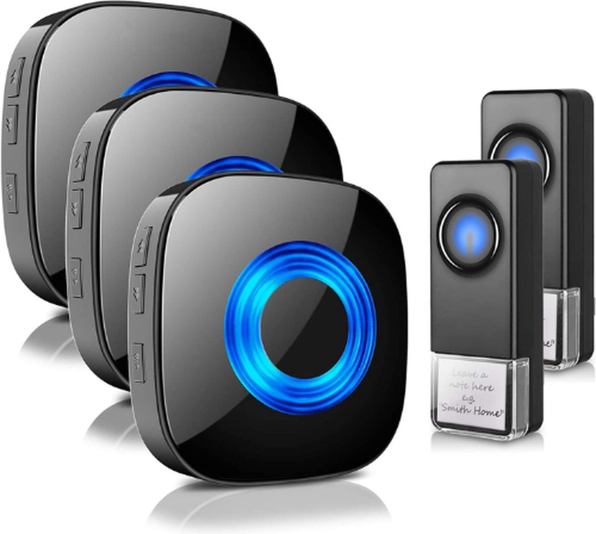 draadloze deurbel 3 ontvangers - Wireless Doorbell - IP55 Waterdicht - Deurbelset - Bereik 300 meter - Zwart