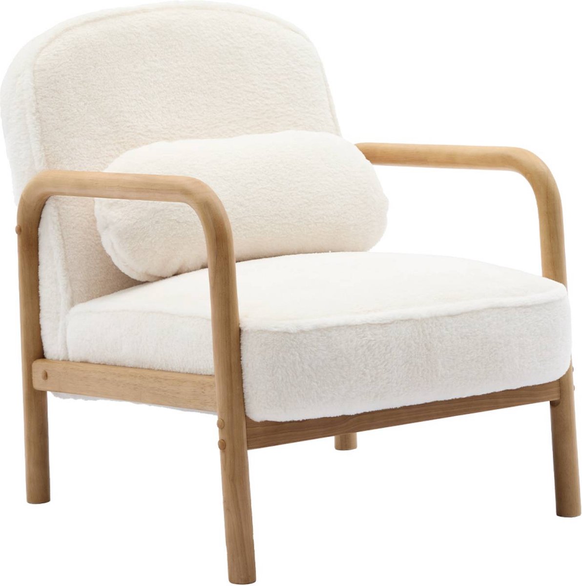 sweeek - Scandinavische fauteuil met naturelkleurig hout en imitatiebonteffect - amélie