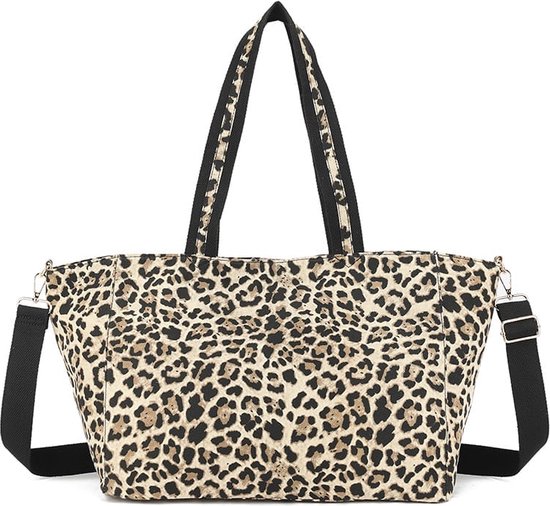 Sac à bandoulière pour femme imprimé panthère - Sac à main-Sac de plage Shopper Sac de week-end - Sac d'école - Marron Beige