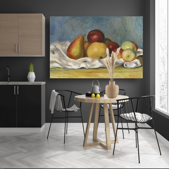 Poires et pommes - Tableau de Pierre-Auguste Renoir - Décoration murale fruits - Peinture sur toile Nature morte - Tableaux modernes - Peinture sur toile avec cadre à pâtisserie - Toile d'art mural avec cadre à pâtisserie 90x60 cm