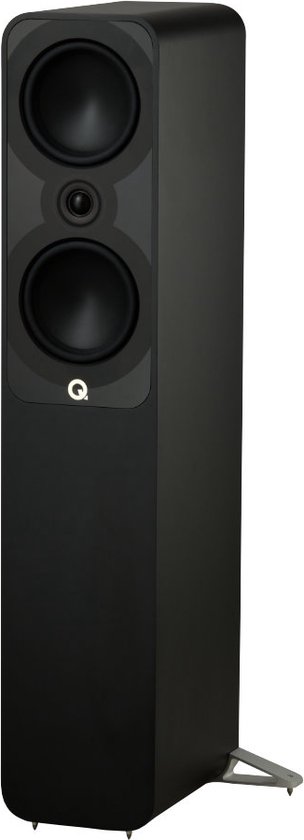 Zwarte Q Acoustics 5050 vloerstaande luidspreker met twee drivers en een tweeter.
