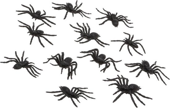 Atosa Fausses araignées/créatures - lot de 12 pièces - plastique - 3 x 6 cm - noir - faux/imitation - thème Halloween