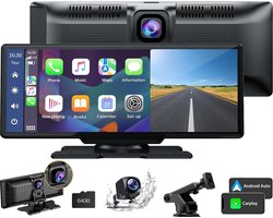 Carplay Scherm Draadloos - Touchscreen & 9.26 inch - Navigatiesysteem Apple & Android Auto Stereo - 2K Dashcam Voorkant - Navigatie Apparaat met Achteruitkijkcamera - Ingebouwde Luidspreker, Bluetooth 5.0 & FM-overdracht & AUX