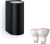 Bol.com Philips Hue Nightingale Wandlamp voor Buiten Up & Down (Zwart) - Buitenlamp - GU10 - Wit en Gekleurd Licht - Hue White a... aanbieding