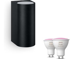 Philips Hue Nightingale Wandlamp voor Buiten Up & Down (Zwart) - Buitenlamp - GU10 - Wit en Gekleurd Licht - Hue White and Color Ambiance