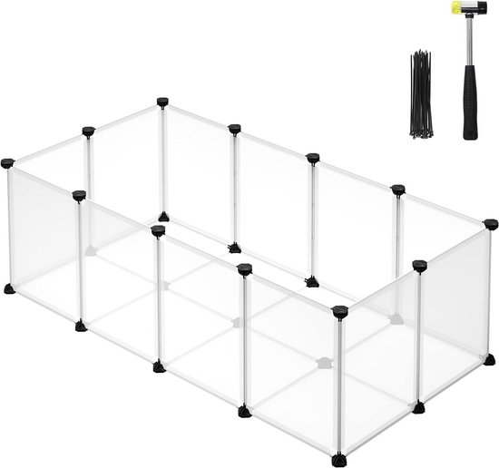 Buitenverblijf bodempanelen box caviaverblijf kunststof hamsters konijnen egels 125 x 63 x 42 cm wit LPC001W01