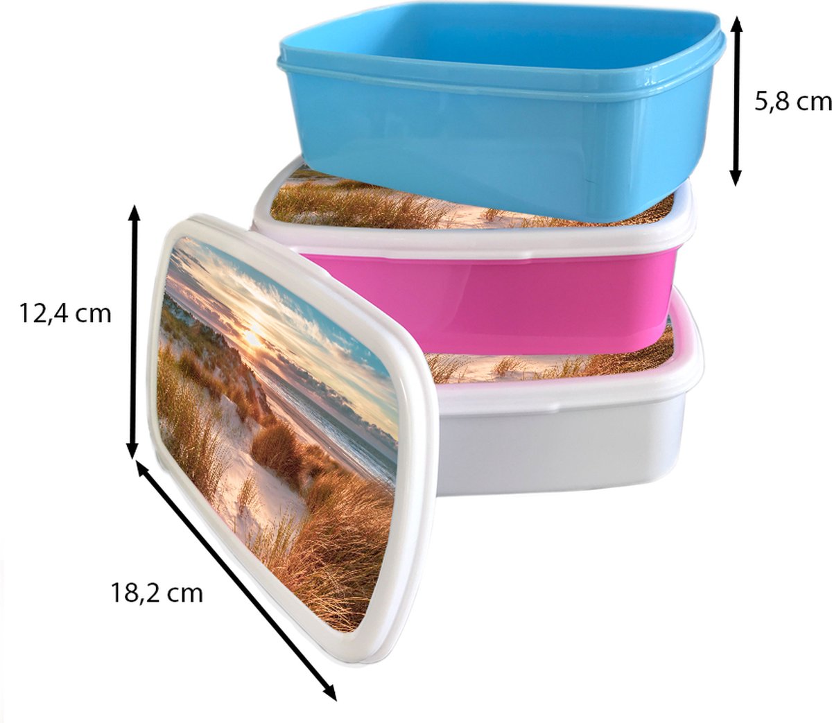 Broodtrommel Wit - Lunchbox Duin - Planten - Zonsondergang - Strand - Zee - Brooddoos 18x12x6 cm - Brood lunch box - Broodtrommels voor kinderen en volwassenen