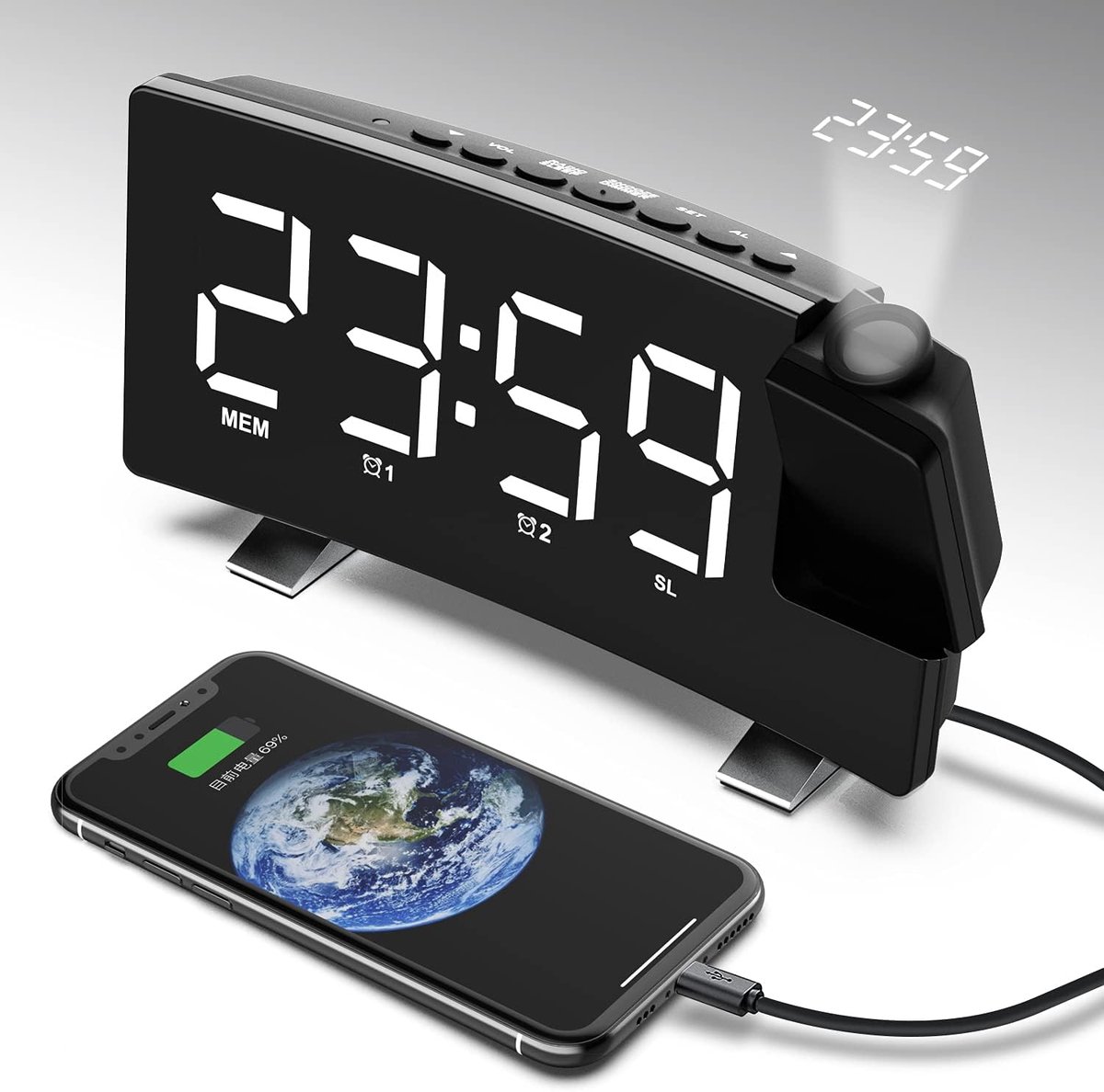 Solacis Wekkerradio Met Projectie - Wekkerradio - Digitale wekker - Wekkerradio kinderen - Wekker met projectie op plafond - Must have!