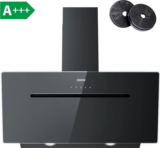 CIARRA CBCB9736F-B 90cm Schuine Afzuigkap Zwart – inclusief set koolstoffilters – met WiFi - 650m3 - energieklasse A+++