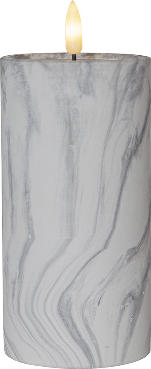Star Trading Kaars Flame Marble, zuilkaars, marmer design, LED, timer, warm wit, 17,5 cm