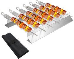 Stainless Steel Grill Skewers Set- 6 Pieces Shashlik Skewers with Slider- BBQ Accessories for Outdoor Barbecue