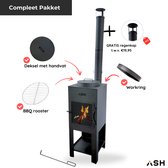 ASH® - Stoke - Tuinhaard met BBQ - Houtkachel - Vuurkachel - 3 in 1 Terrashaard voor sfeervolle avonden - Zwarte Tuinkachel - Geschikt voor buiten