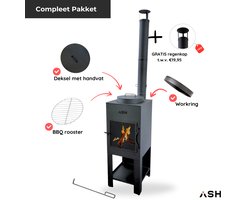 ASH® - Stoke - Tuinhaard met BBQ - Houtkachel - Vuurkachel - 3 in 1 Terrashaard voor sfeervolle avonden - Zwarte Tuinkachel - Geschikt voor buiten