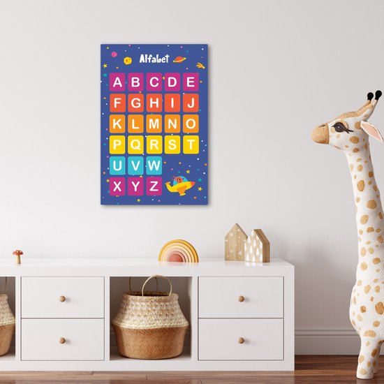 Tableau toile 40x60 cm - Décoration murale chambre enfant Alphabet - Éducatif - Apprentissage des lettres pour enfants - Espace - Décoration murale chambre bébé - Décoration chambre garçon et fille - Accessoires Bébé - Peintures