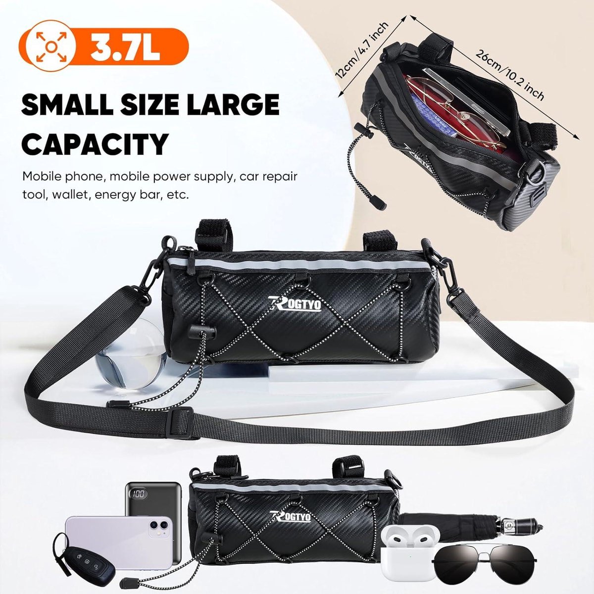 3 liter fietsstuurtas waterdicht - reflecterende strepen - voor bikepacking, racefietsen, mountainbike