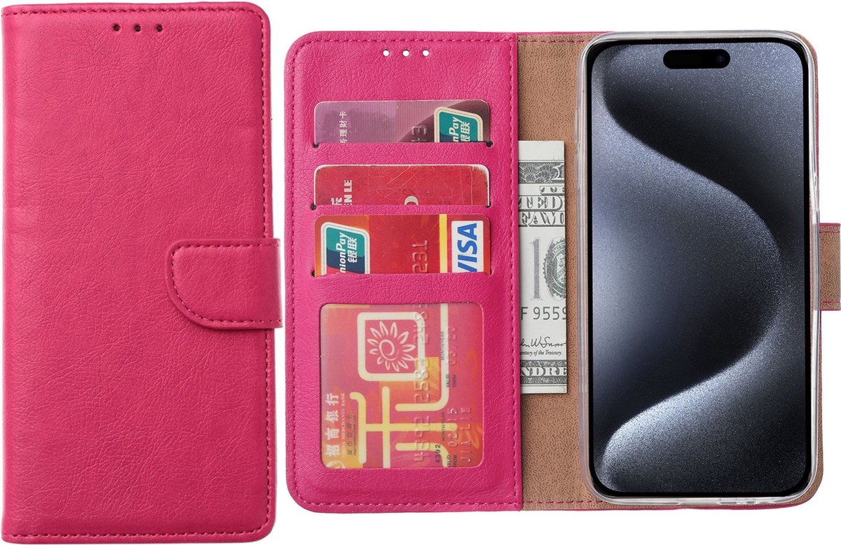 Hoesje Geschikt voor iPhone 15 Pro Max – Arara bookcase met pasjeshouder- Roze