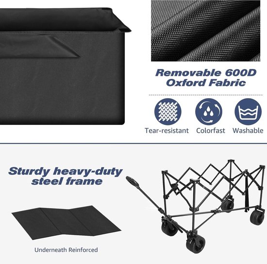 Inklapbare handwagen voor tuin en strand - 254L capaciteit - All-terrain wielen - Draagbare bolderkar met oversized zijvak en 2 bekerhouders van Sekey — afbeelding 3
