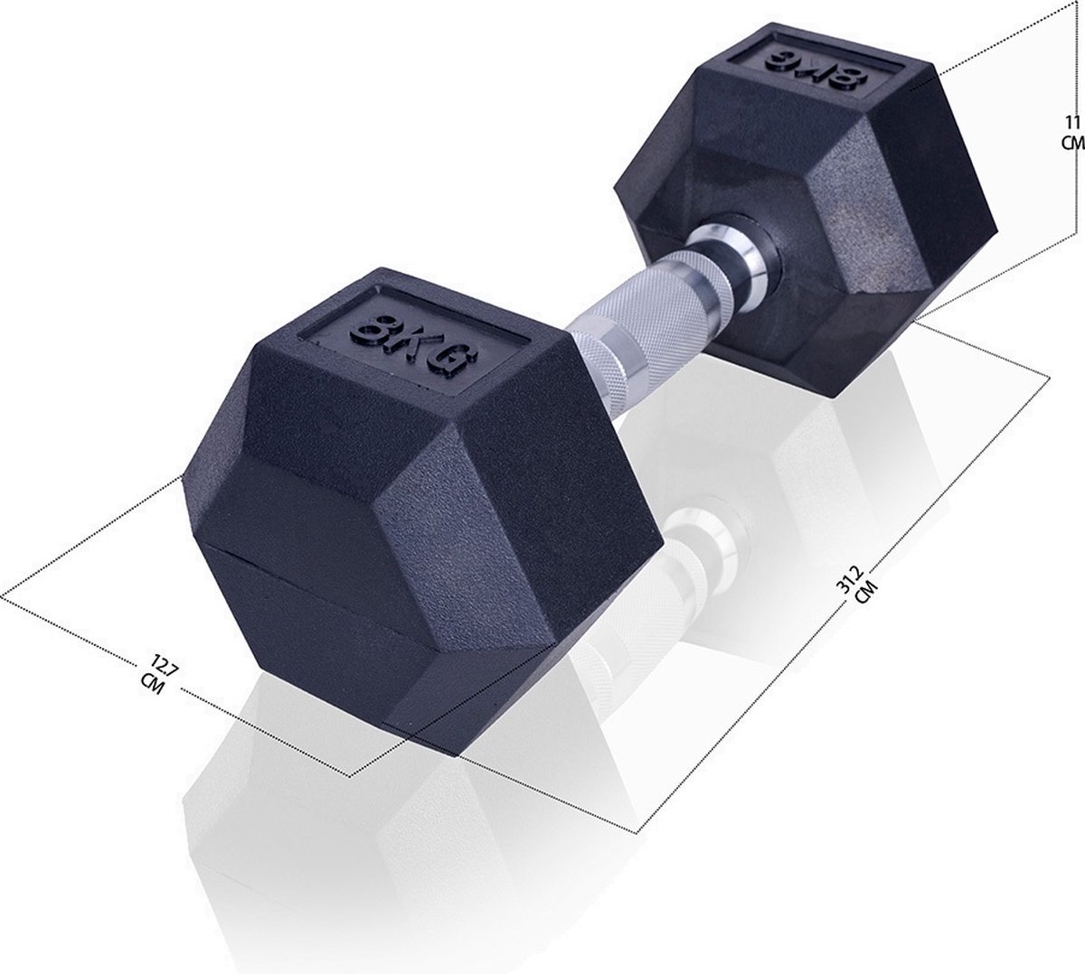 ForzaFit Hexagon Dumbbell Set 2x 8kg - Zwart - Rubber - Halter Gewicht voor Fitness – foto 3