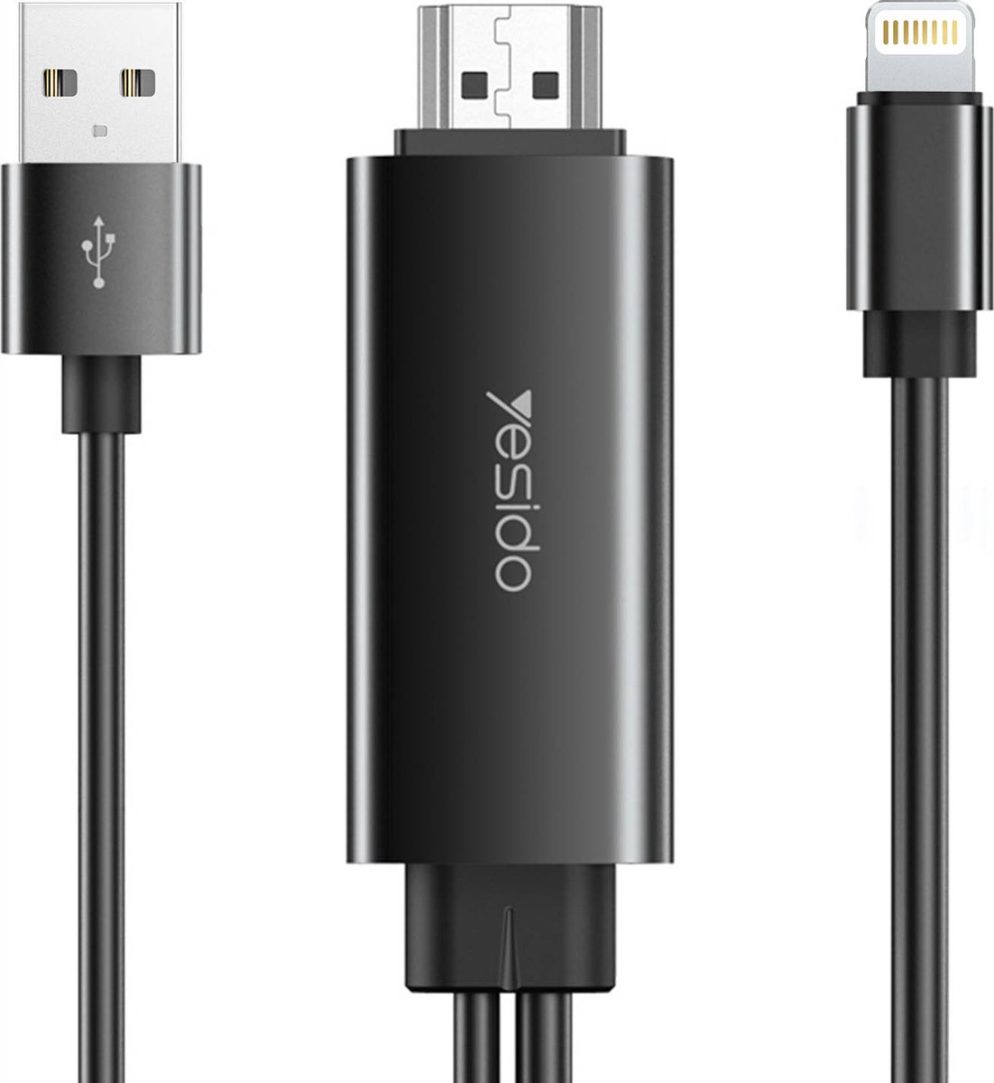 Yesido, HDMI-kabel naar Bliksem 1,8m, Zwart