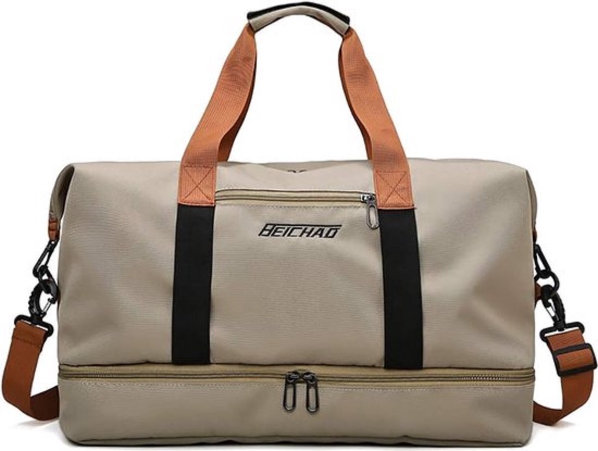 Sporttas & reistas voor dames en heren, Khaki met schoenenvak en nat vak, grote capaciteit, reistas, lichte trainingstas, waterdichte zwemtas voor reizen, sport, fitness thumbnail 2
