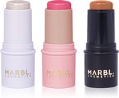 MARBL. Cosmetics Easy Stick & Blend Kit - Alles-in-één: Foundation, Concealer, Blush, Lipstick & Highlighter - Set van 3 - Light