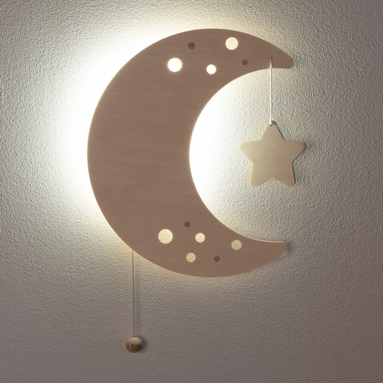 Baby's Only Houten wandlamp babykamer & kinderkamer - Maan - Wonder - Bruin - FSC-keurmerk - Duurzame ledverlichting - 25.000 branduren - Eenvoudig aan de muur te bevestigen