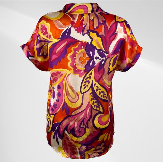 Suzzy Emilly - Blouse Violet/Jaune à Manches Courtes - Aérée et Confortable - disponible en 3 tailles