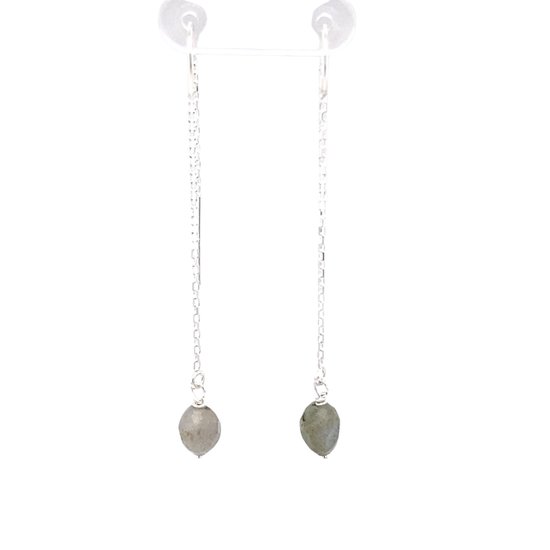 Pat's Jewels Oorbellen - Oorbellen Dames - Minimalistische Oorbellen - Labradoriet - Grijs - 925 Zilver