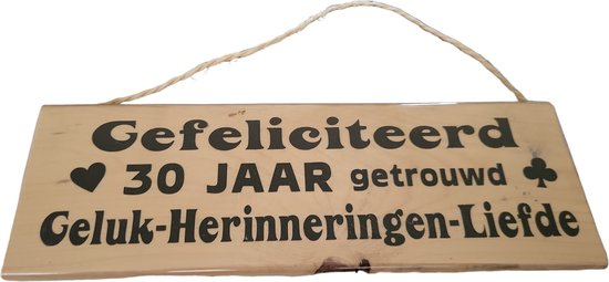 Houten tekstbord, 30 jaar getrouwd, vurenhout, merkloos | bol