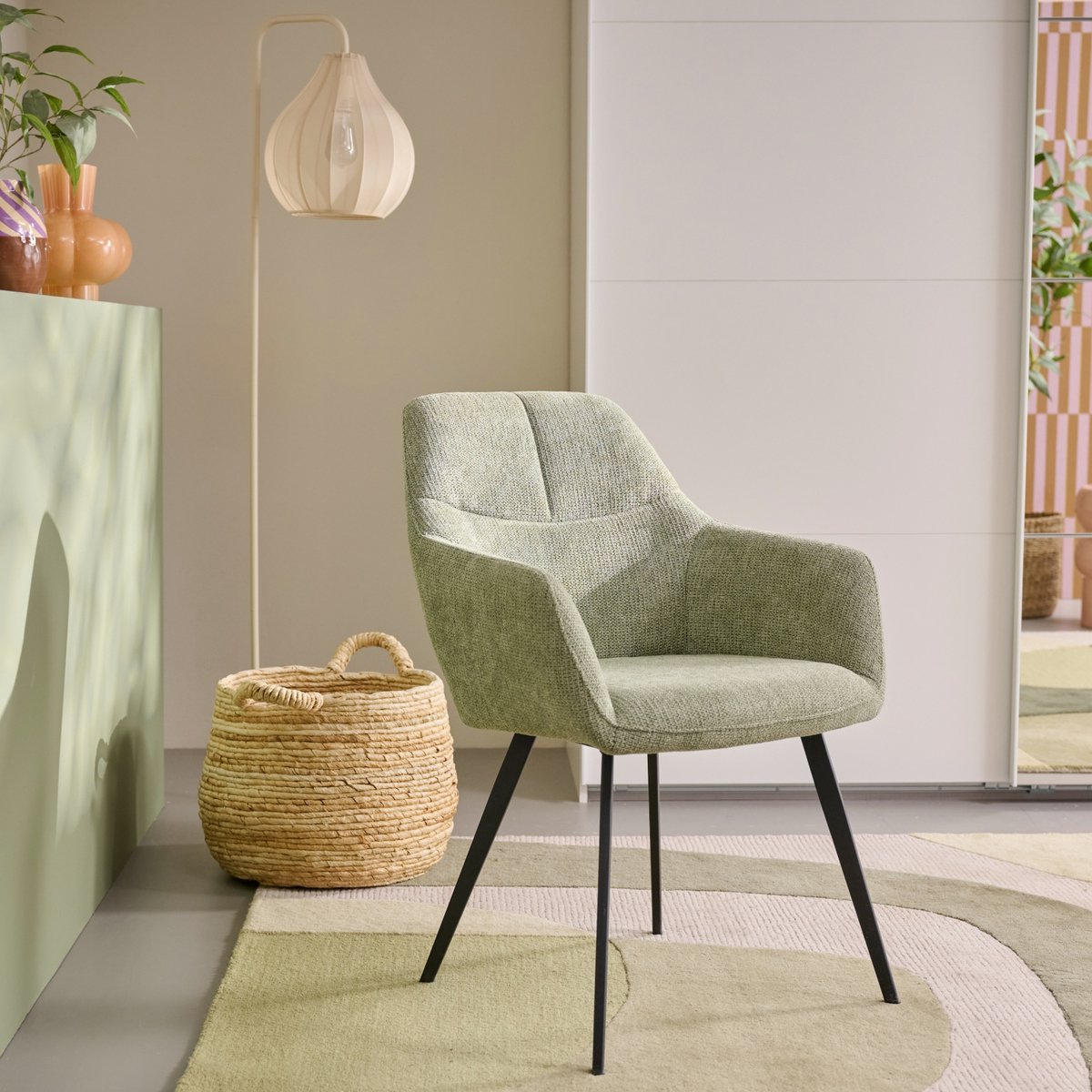 Eetkamerstoel Kaavi - Stof - Groen - 58 x 85 x 64 cm (BxHxD)