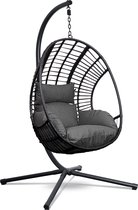 Swoods XXL Egg Hangstoel – Hangstoel met standaard – Egg Chair – tot 150kg – Inclusief Beschermhoes – Donkergrijs