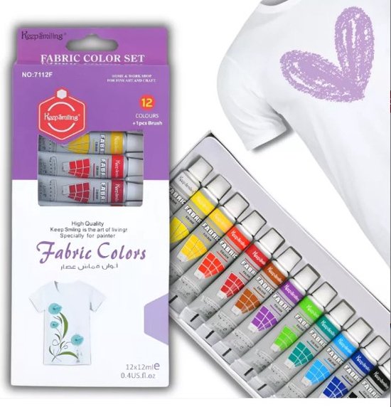 Playos® - Peinture textile - 12 x 6 ml - Permanent - Jouets créatifs - Enfants et Adultes - Artisanat