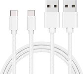 2x USB C naar USB A Nylon Gevlochten Kabel Zilver Wit - 1 meter - Oplaadkabel voor Oppo Reno 7 SE 5G / Oppo Reno 7 5G / Oppo Reno 7 PRO 5G