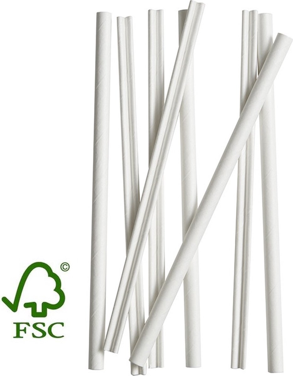 PackagingDirect Roerstaafjes papier FSC Wit 140mm Ø6mm in dispenser 500 stuks