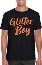 Bellatio Decorations Verkleed T-shirt voor heren - glitter boy - zwart - oranje glitter - carnaval XL