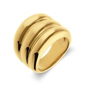 Lucardi Dames Stalen goldplated ring met ribbels - Ring - Staal - Goudkleurig - 19 / 60 mm