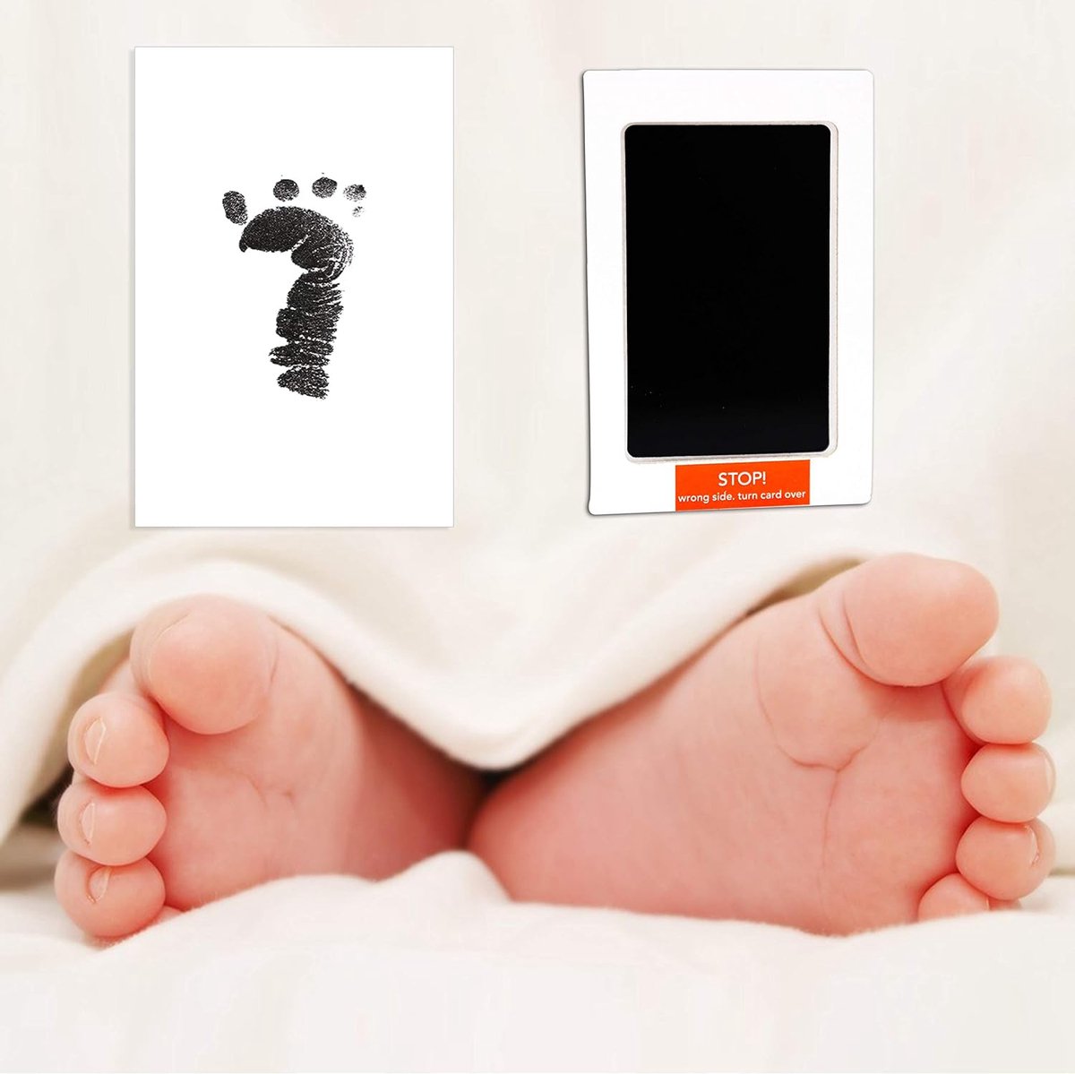 Image of 4 Delig - Veilige Niet-Giftige Inktkussens voor Baby Hand- en Voetafdrukken - Schoon Inktloos Aanrakingsafdruksets voor Huisdierenpootafdrukken - Inktsets met 4 Afdrukkarten voor Pasgeborenen 0-6 Maanden - Geschenk voor Babyshowers - Zwart
