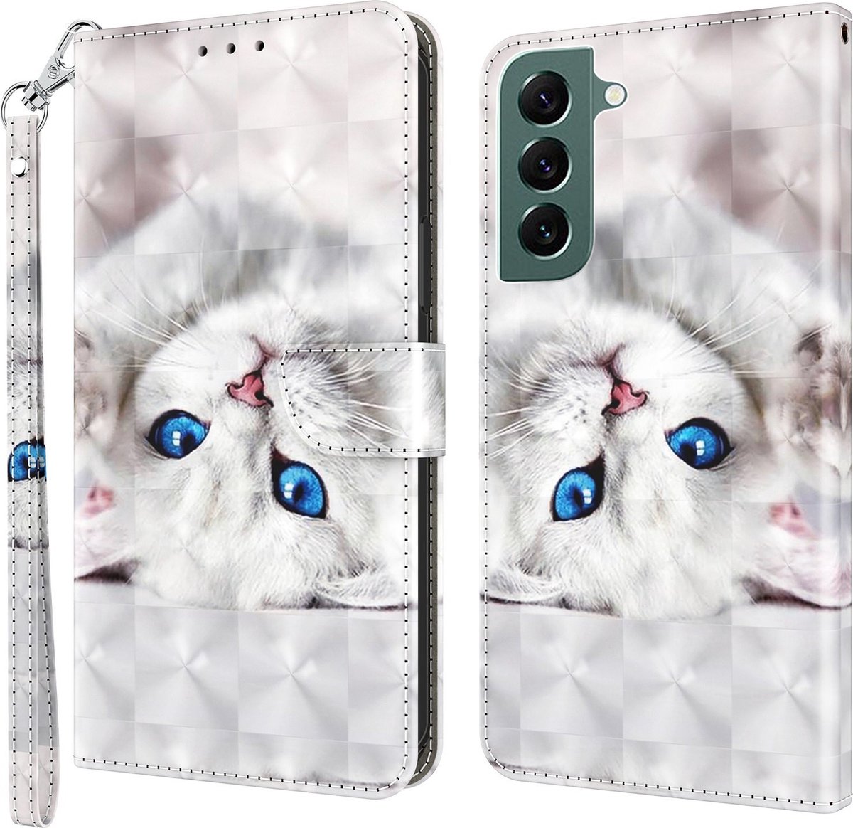 Cityhoesje-Bookcase geschikt voor Samsung Galaxy S22 - Print 3D katten – Pasjeshouder