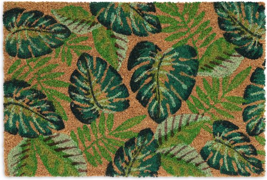 Paillasson Relaxdays noix de coco - 60x40 cm - tapis antidérapant noix de coco - Feuilles de Monstera - tapis d'entrée