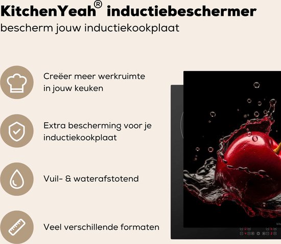 KitchenYeah® Inductie beschermer 80x55 cm - Kersen - Fruit - Water - Kookplaataccessoires - Afdekplaat voor kookplaat - Inductieplaat mat - Afdekmat voor inductiekookplaat - Keuken decoratie