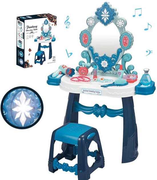 Foto: Playos kaptafel blauw met accessoires 75 cm met licht en geluid makeup speelgoed rollenspel makeup tafel kinderen