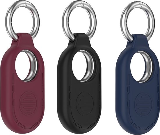 3 stuks - Premium sleutelhanger hoesje geschikt voor Samsung Smarttag 2 | Samsung SmartTag2 Hoes - Case - Siliconen - Sleutelhanger - case met sleutelring - Zwart, rood en blauw