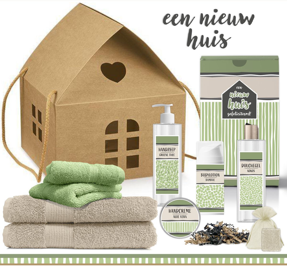 Goedkoopste Geschenkset Een nieuw huis - 9 Producten - 1180 Gram | Luxe cadeaubox - Een nieuwe woning - Wellness - Gift set Deluxe - Cadeau - Verhuisd - Cadeau Pakket - Giftset Badkamer - Samenwonen - Verhuizing - Getrouwd - Groen - Voor man & vrouw