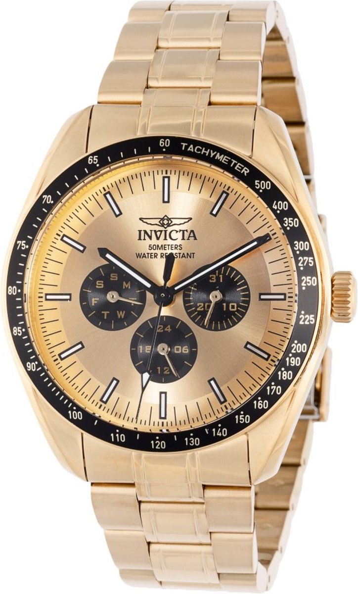 Invicta Specialty 45965 Heren Horloge - Waterdicht - Analoog - Quartz Uurwerk - Roestvrij Staal met gouden Wijzerplaat - 44mm