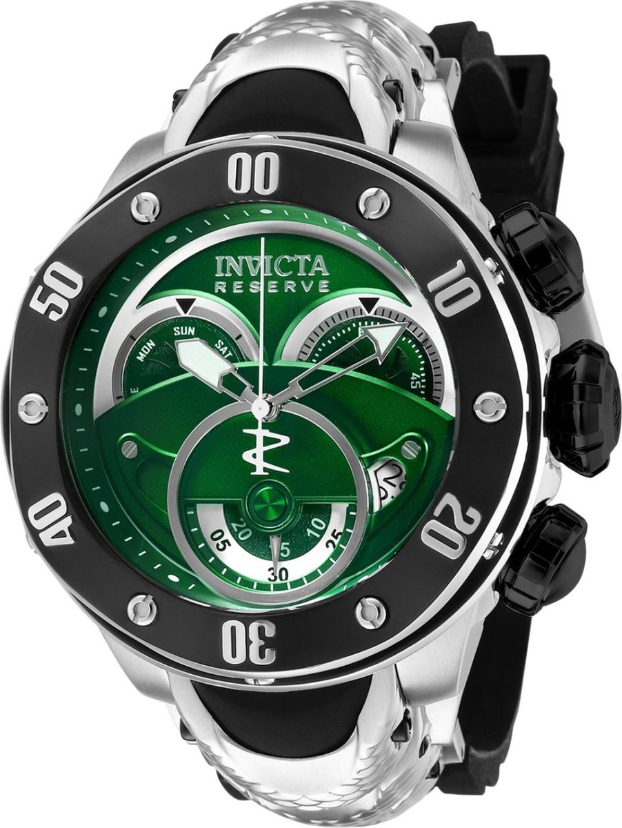 Invicta Kraken 36329 Heren Horloge - Waterdicht - Analoog - Quartz Uurwerk - Roestvrij Staal met groene Wijzerplaat -54mm