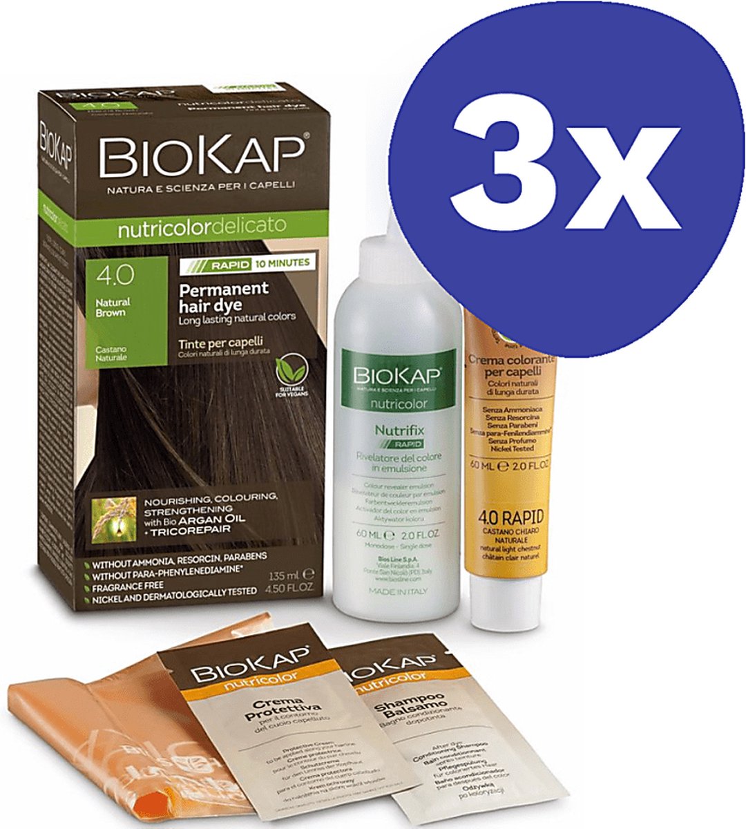 BIOKAP Snelle Haarverf - Natuurlijk Bruin 4.0 (3x 135ml)