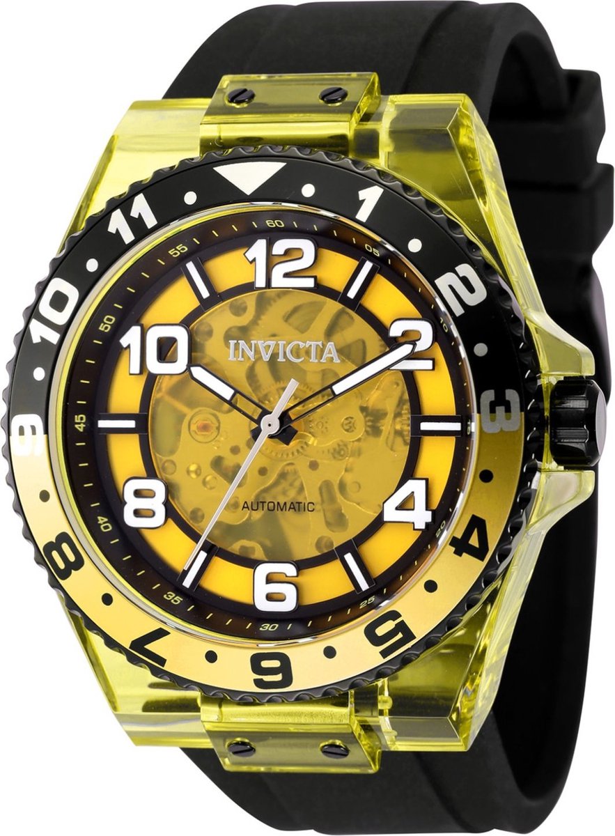 Invicta Speedway 44387 Heren Horloge - Waterdicht - Analoog - Automatisch Uurwerk - Polyurethaan met Gele Wijzerplaat - 48mm